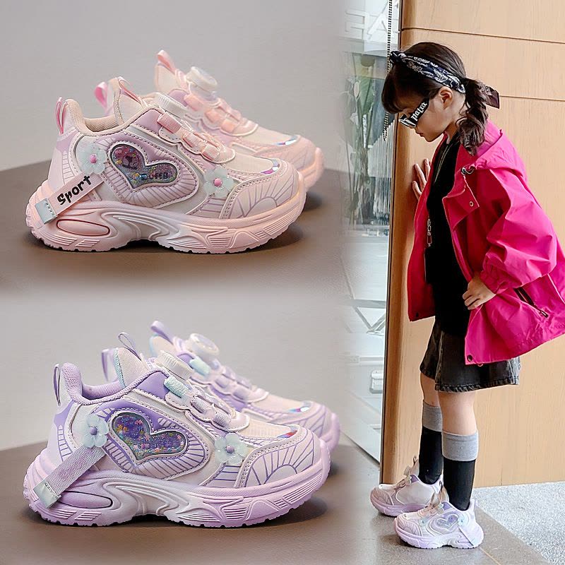 秋新款儿童运动鞋女童休闲鞋皮面轻便舒适学生板鞋透气跑步鞋图片