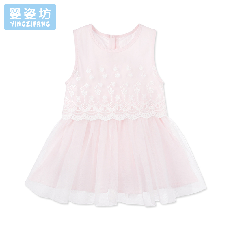 女童夏季圆领无袖蕾丝拉链小清新纱裙连衣裙6月-5岁66-120码