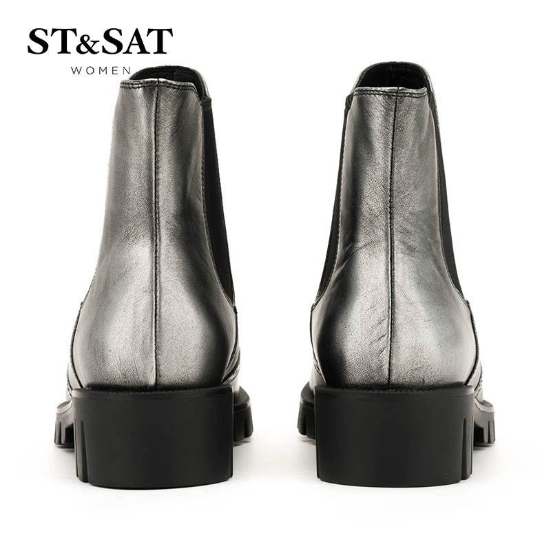 St&Sat/星期六冬切尔西短靴女尖头粗跟英伦女靴子SS64117206图片