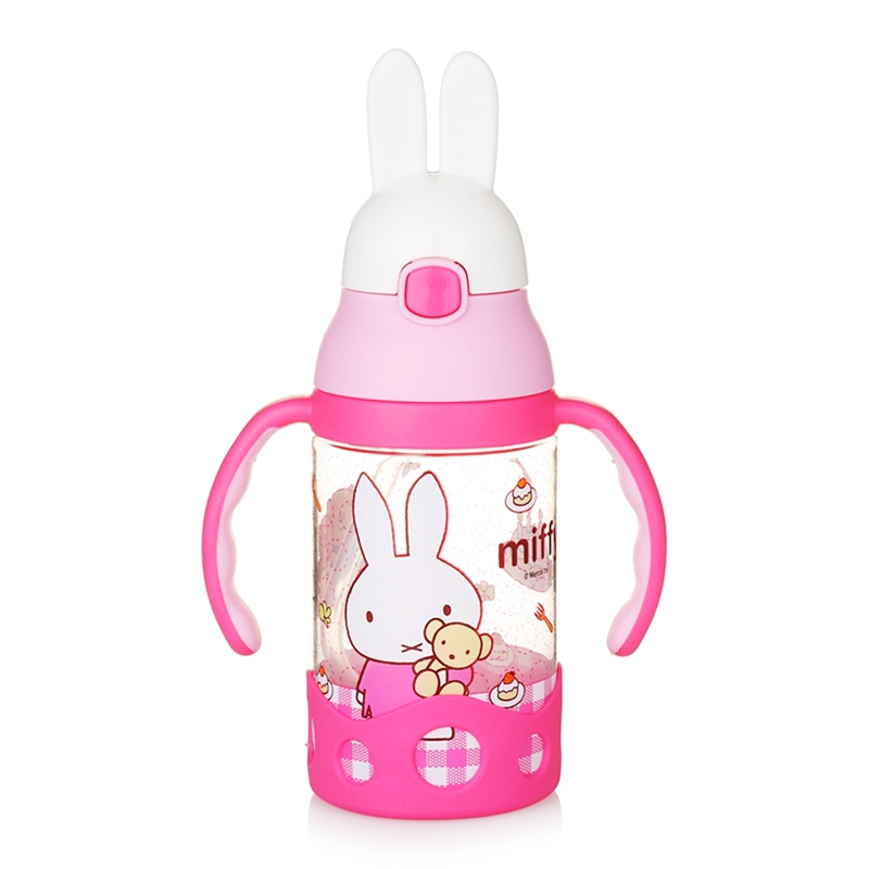 米菲（MIFFY）塑料杯儿童夏季卡通水杯水壶双耳手柄吸管学饮杯粉色400ML