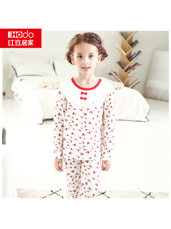 红豆居家(Hodohome)2018年冬季中大童内衣系列女童内衣B类棉氨可爱樱桃内衣套装