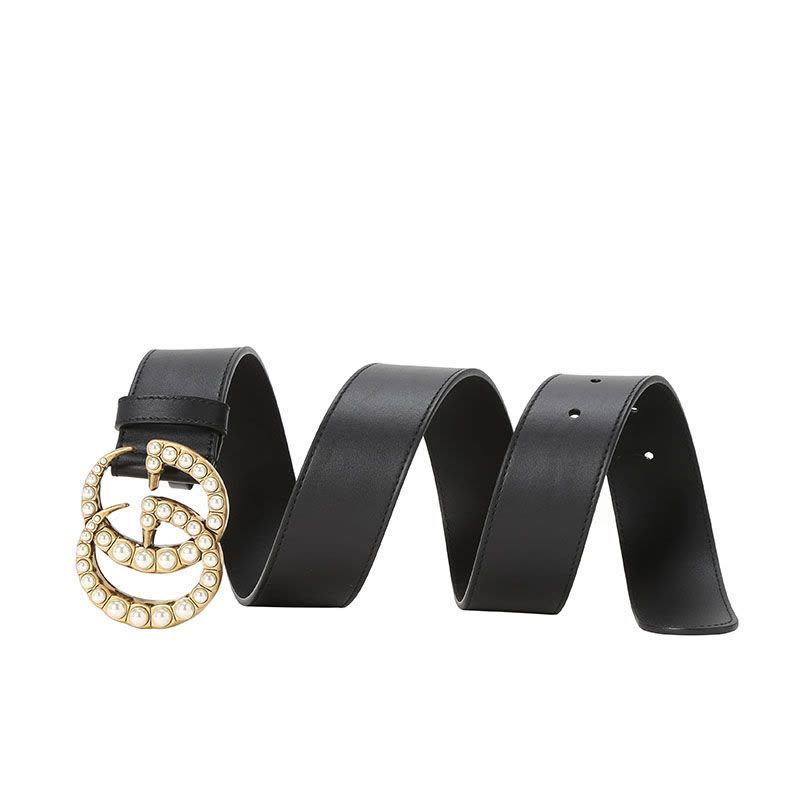 古驰 GUCCI 腰带 双G饰扣珍珠光面皮453260金扣 女款腰带女士皮带图片