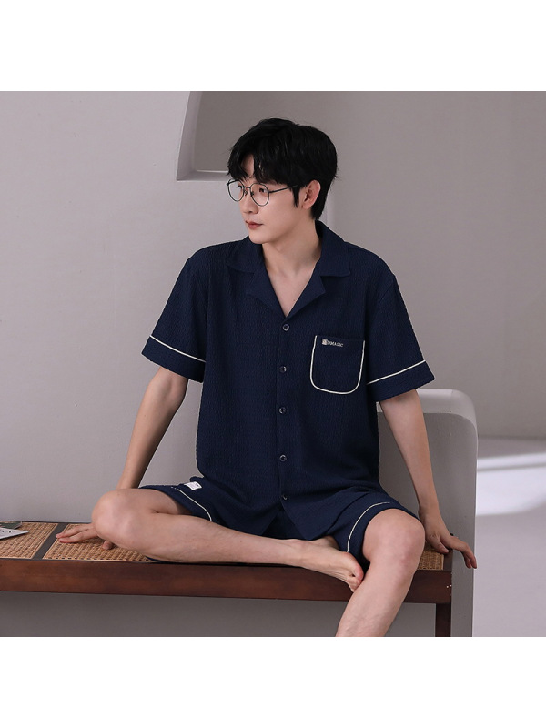 新款睡衣男士夏季棉质短袖短裤加大码休闲家居服套装可外穿