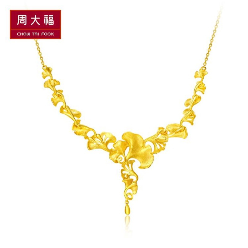 周大福花月佳期拉丝杏福相拥足金黄金项链计价工费688元F204260