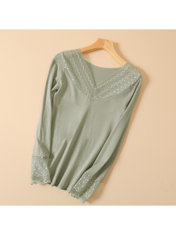 秋冬性感V领打底衫绵羊毛发热秋衣德绒保暖内衣女上衣外穿保暖衣