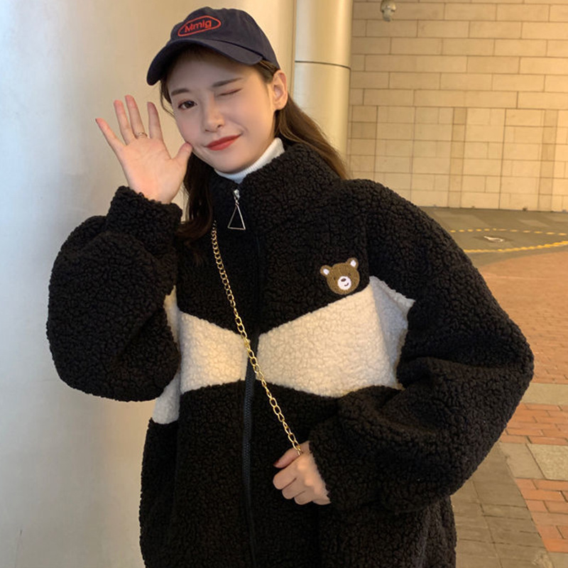 羊羔毛绒拉链外套女潮ins秋冬季加绒学生韩版宽松百搭卫衣女