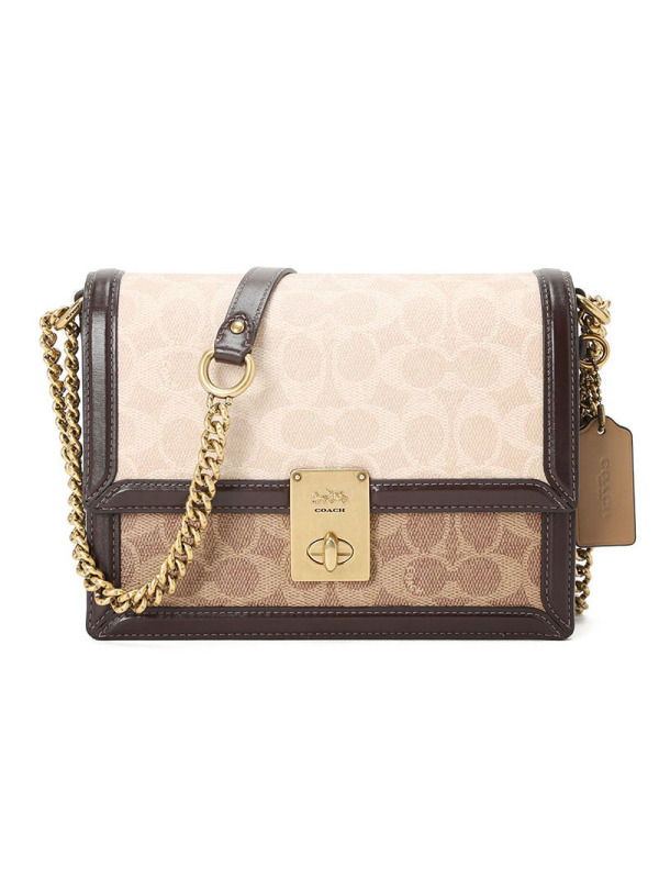 COACH HUTTON 老花款 拼色 单肩斜挎包92308 金扣 21.5*16.5*6CM