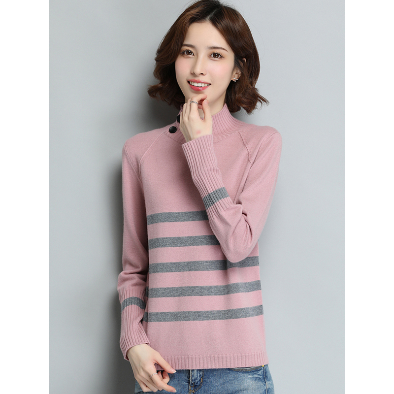 恒源祥女士羊毛衫秋冬款宽松圆领毛衣纯羊毛女针织打底衫