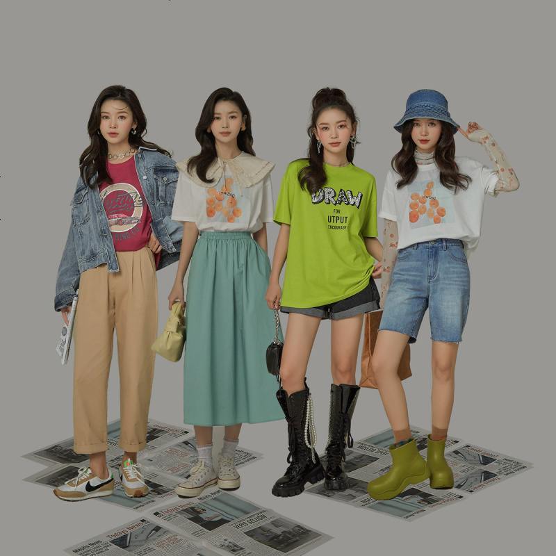 【新疆棉】OtherMix百变女孩t恤2021年新款夏季韩版宽松短袖时尚