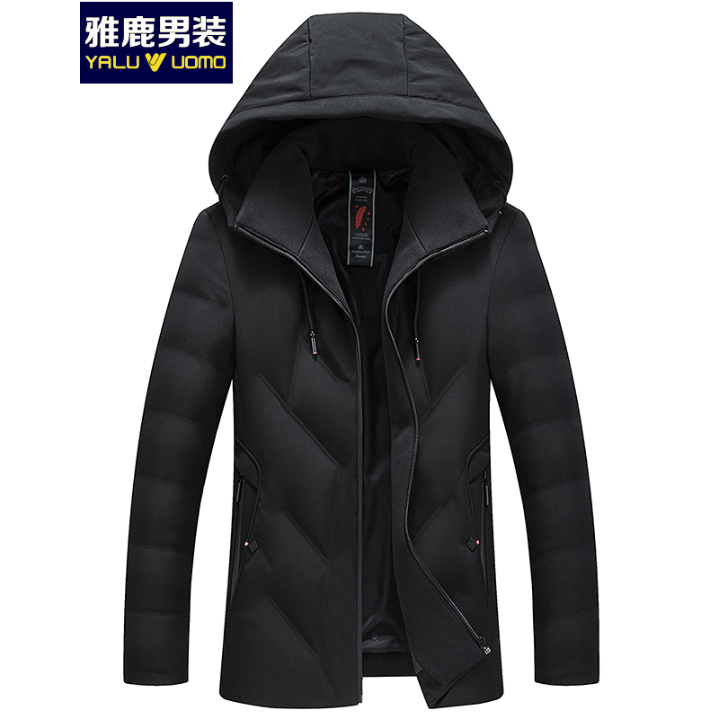 雅鹿男装羽绒服男青年时尚轻薄短款连帽冬季厚保暖鸭绒外套S44EDYA01802