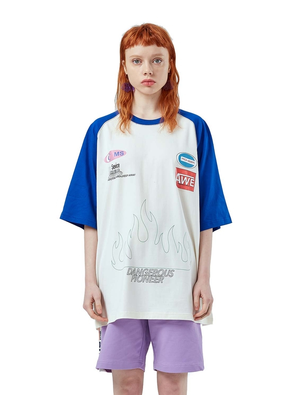 黑鲸撞色拼接中袖T恤女2019夏季插肩袖短t女CNTBJ29593A