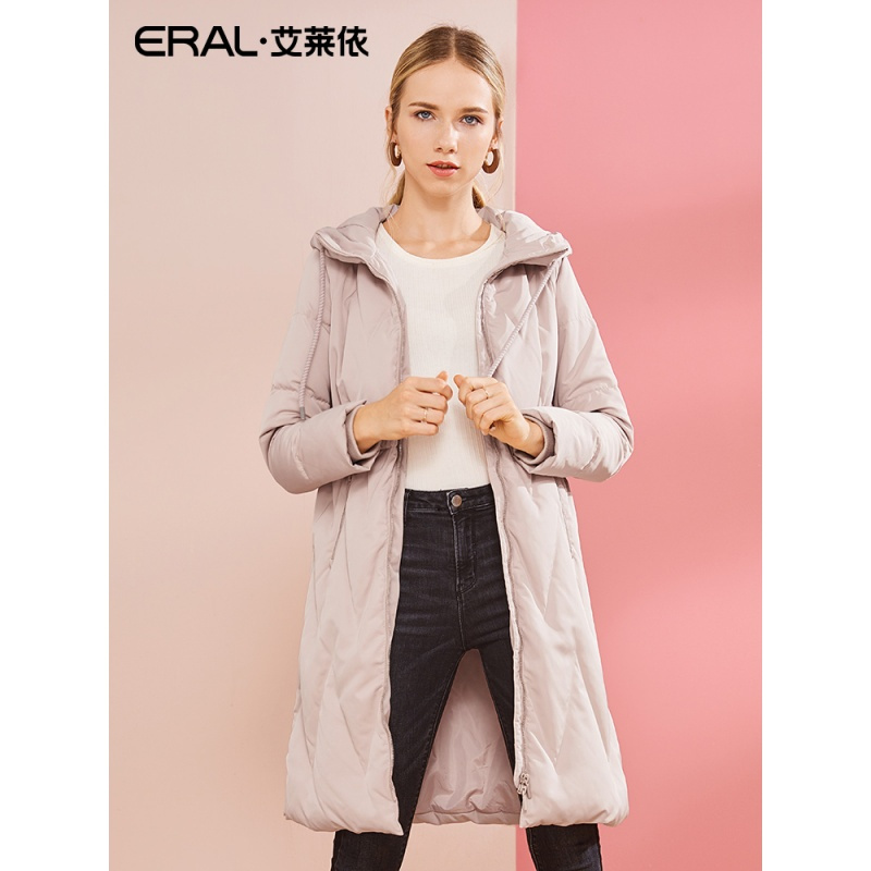ERAL/艾莱依O2O羽绒服女中长款2018冬新款韩版收腰外套