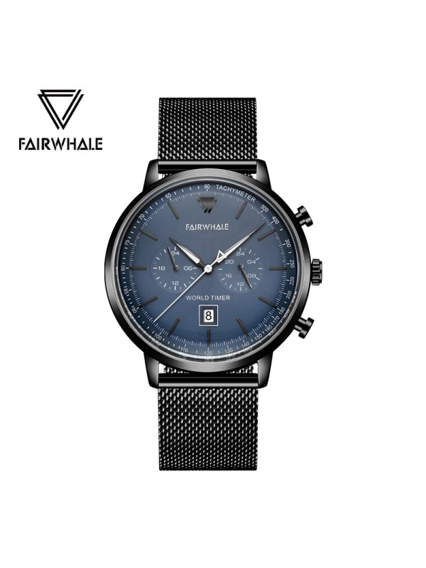 马克华菲(FAIRWHALE)手表双视窗石英表防水夜光时尚腕表