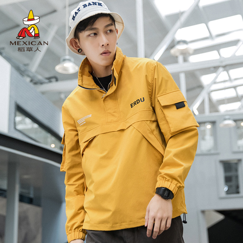 稻草人夹克男2019春秋新品套头立领外套衣服青年男士休闲上衣