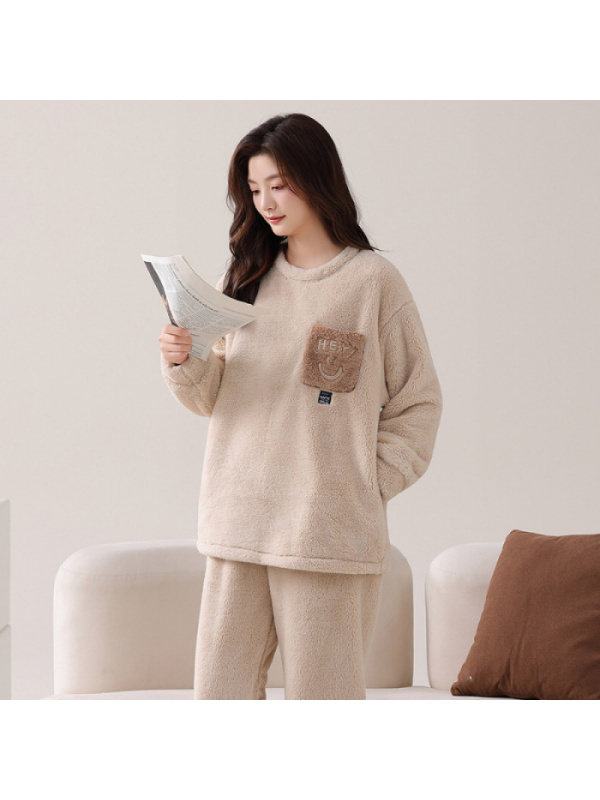 情侣睡衣女款春秋冬季珊瑚绒加厚加绒保暖一男士一女士家居服套装