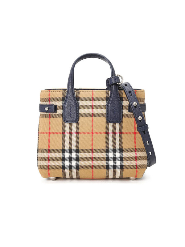博柏利BURBERRY Banner 通勤手拎包 格纹拼皮4078508 女士手提斜挎单肩包