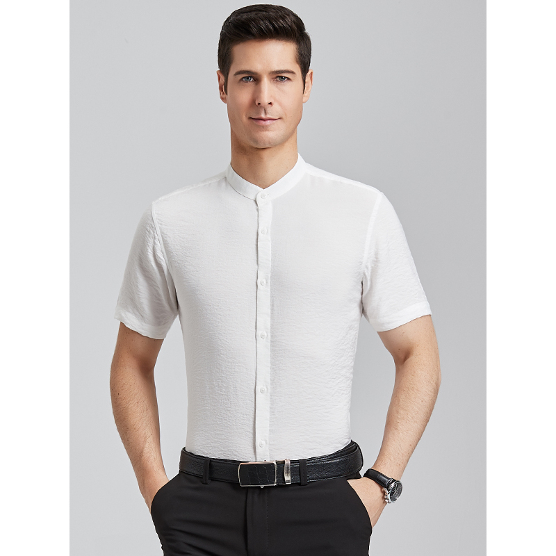 红豆相思鸟男装当季新品男士多色休闲中式立领华服纯色短袖衬衫