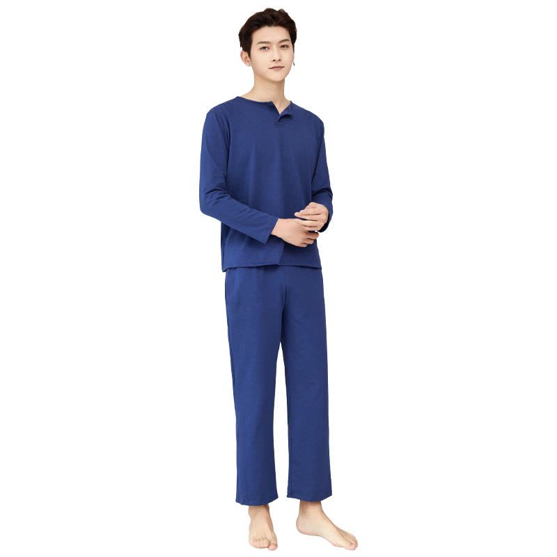 Jusen Shayu睡衣男款春秋全棉长袖半开领简约男士家居服夏季大码图片