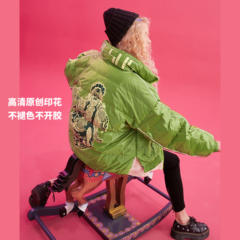 妖精的口袋黑色亮面短款面包羽绒服2019冬季新款女时尚加厚外套潮