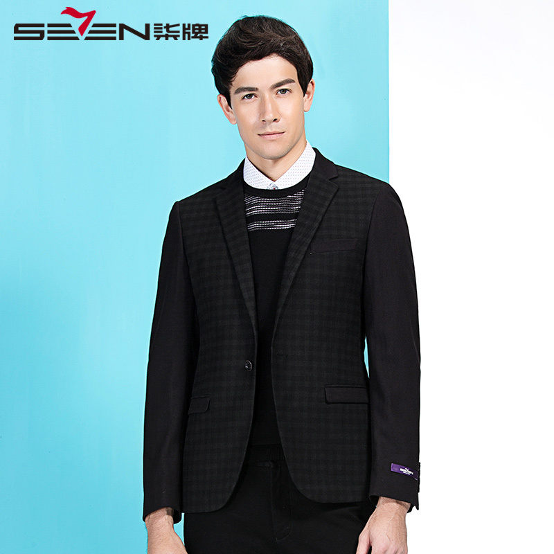 柒牌SEVEN男装冬潮流仿毛单西商务休闲西服格子西装外套