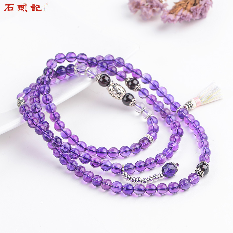 iSTONE/石头记合成紫晶925银饰结缘手珠女多圈紫水晶手链