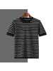 夏季新款男士休闲条纹短袖全棉圆领透气T恤针织半袖上衣外套