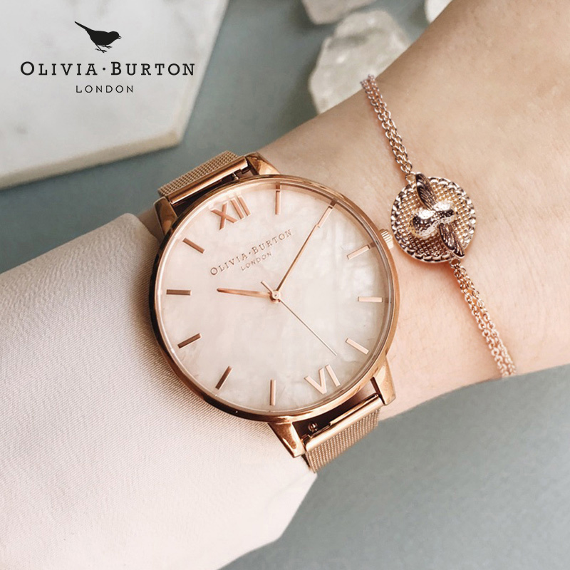 OLIVIABURTON 英国进口手表圆形甜美粉晶清新腕表少女OB16EX117石英表 女30mm