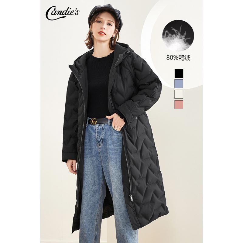 拉夏贝尔冬装中长款连帽加厚外套长袖轻薄女羽绒服30094693