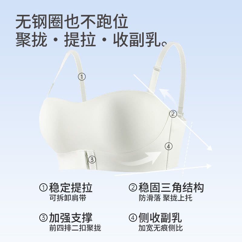 无肩带内衣防滑小胸聚拢隐形抹胸式前扣无痕无钢圈美背一体式文胸图片