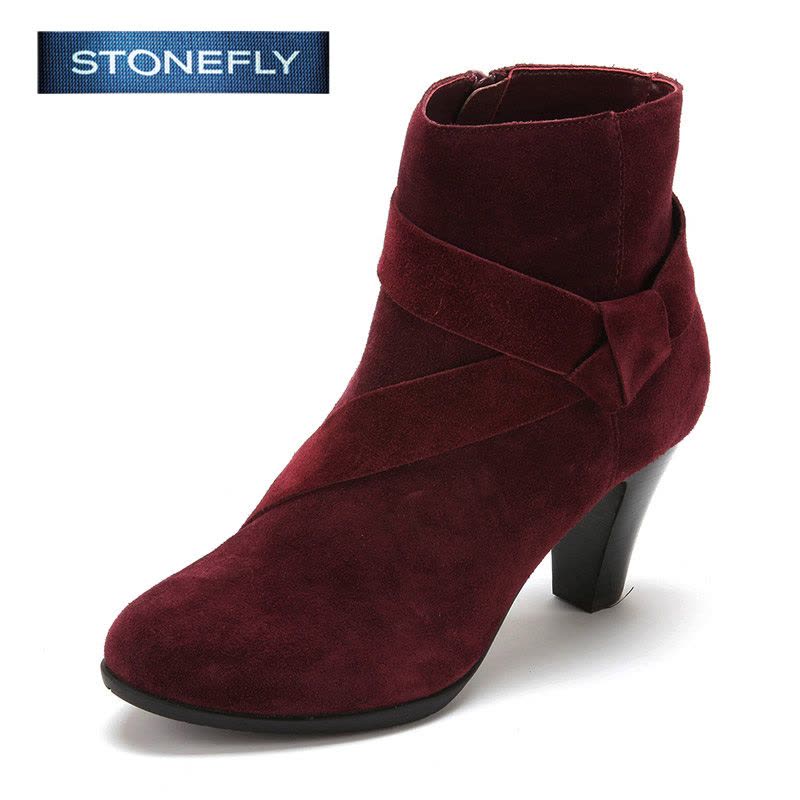 斯通富来STONEFLY反绒皮圆头中跟拉链皮带装饰深口女鞋SD44113211图片