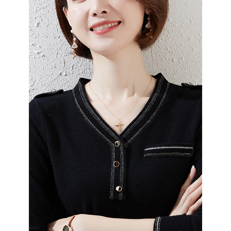 恒源祥女士羊毛衫2020新款纯羊毛秋冬V领女士长袖打底针织衫毛衣