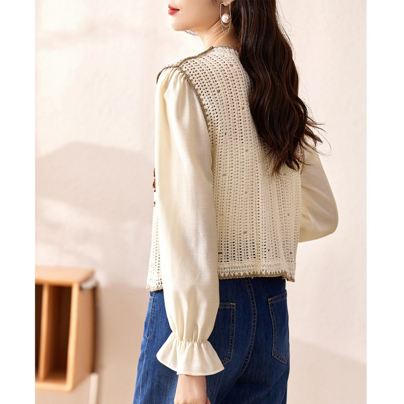 ounixue欧昵雪时尚绣花针织衫春季减龄v领长袖百搭上衣女装宽松坎肩女
