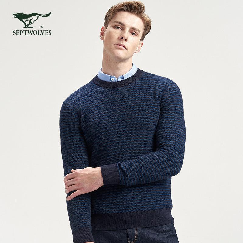 七匹狼毛衫男士冬季条纹简约圆领厚毛衣男装衣服线衣视频