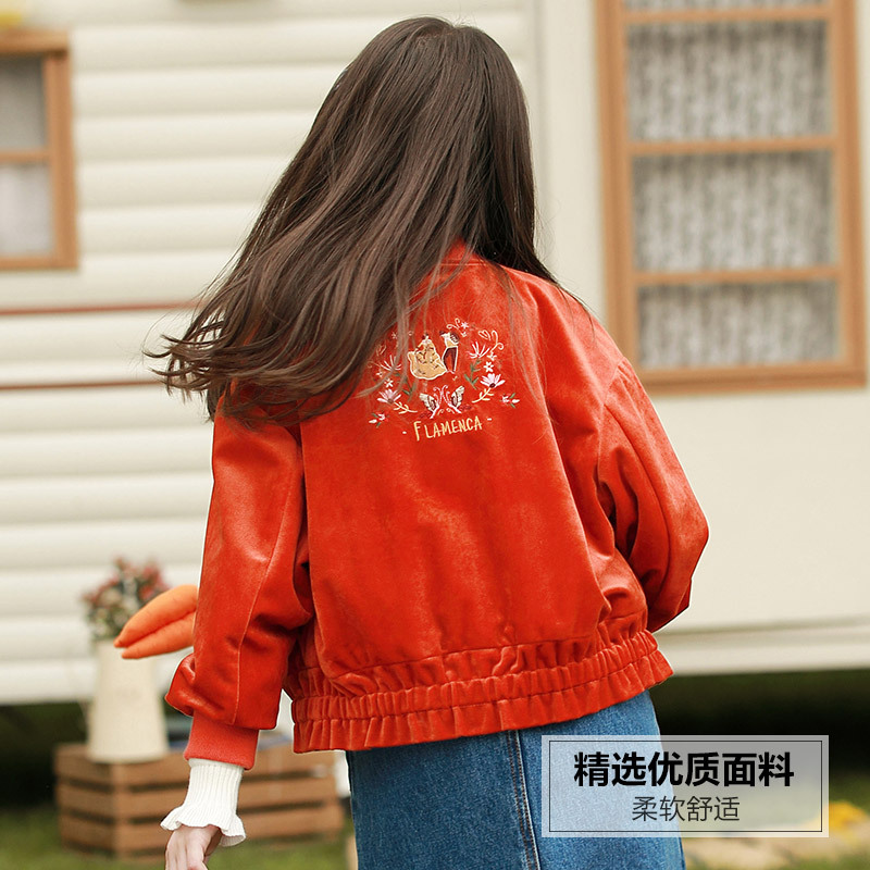 茵曼童装2018秋冬母女装洋气休闲外套亲子装女童刺绣棒球服
