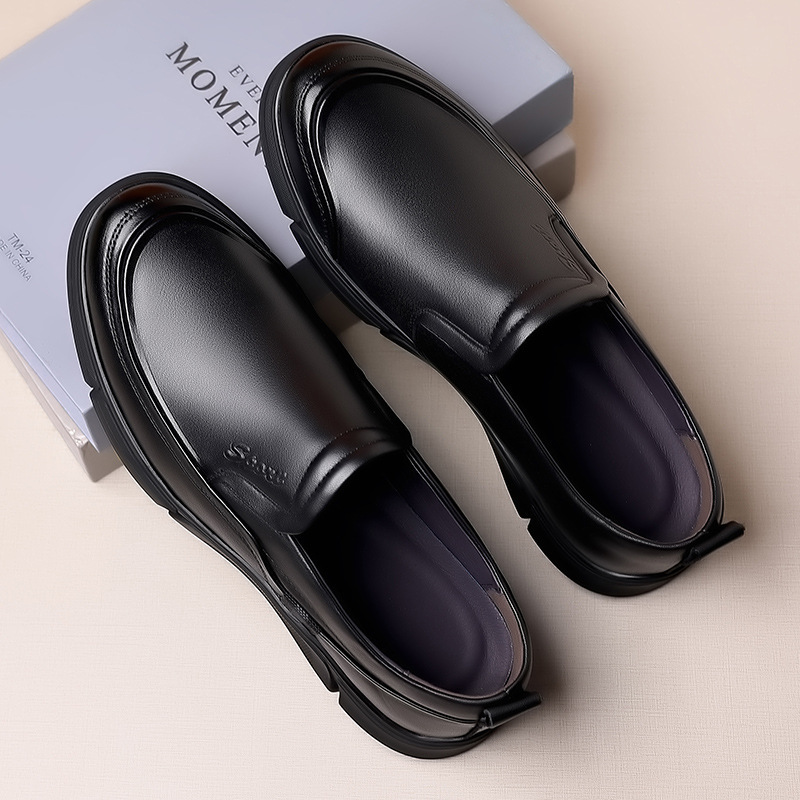 皮鞋男士头层牛皮透气防滑休闲鞋软皮软底中老年爸爸鞋懒人鞋