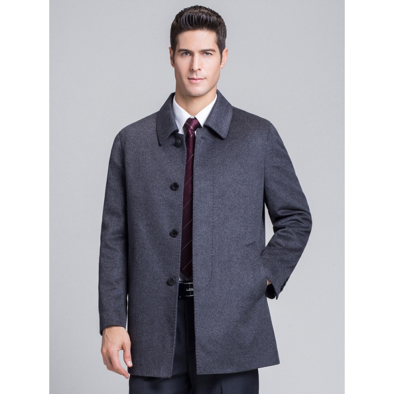 恒源祥羊绒大衣男中长款爸爸装秋冬翻领毛呢外套中老年呢大衣