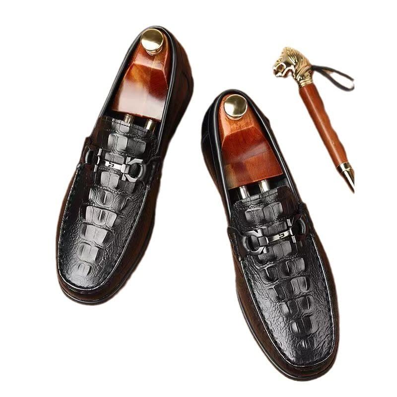 男鞋春季透气2025新款潮流鳄鱼纹豆豆鞋英伦商务正装男士休闲皮鞋图片