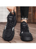 秋季新款皮面高帮男士运动潮男靴皮革拼接复古花纹厚底时尚马丁靴
