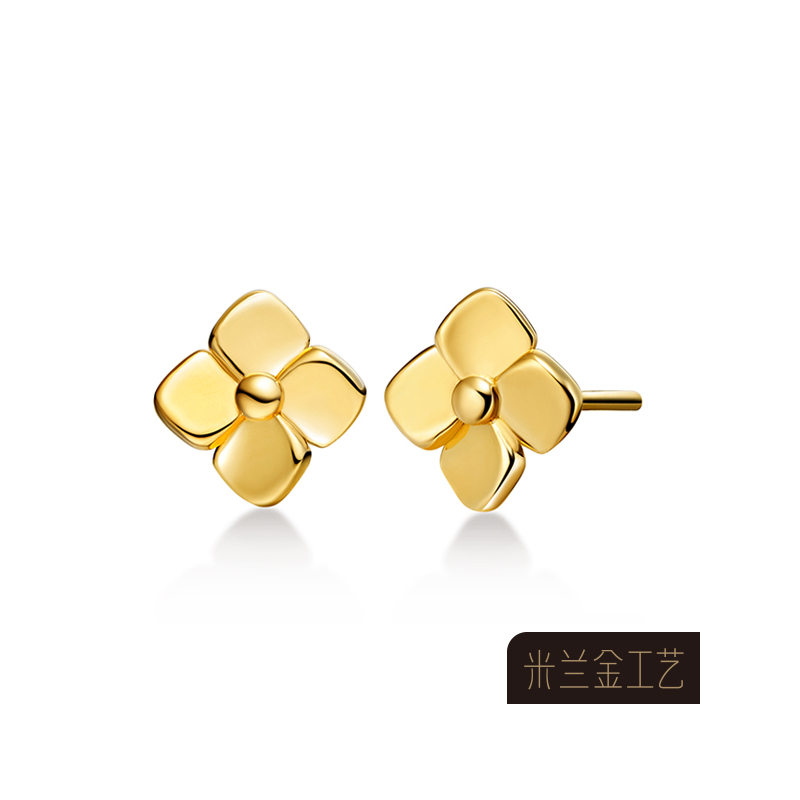 东祥黄金耳钉女款黄金耳钉迷你米兰金万物系列四叶草黄金耳钉大气视频