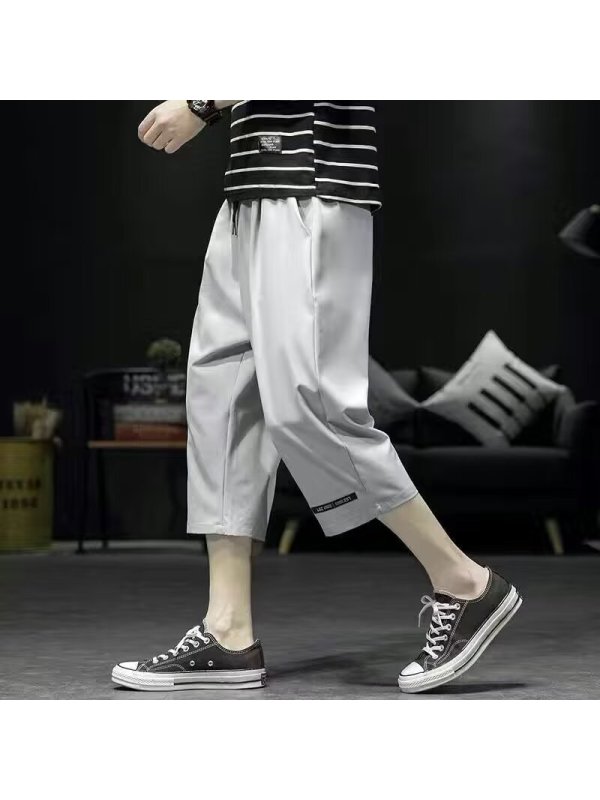 七分裤男士夏季新款时尚潮流印花直筒宽松垂感少年冰丝裤