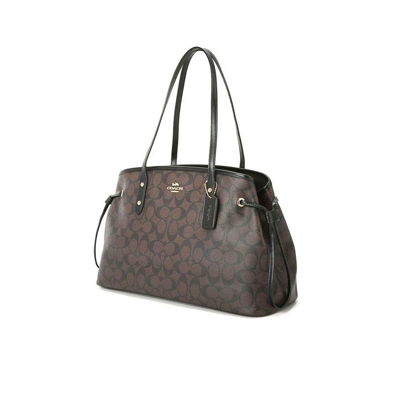 COACH 蔻驰 DRAWSTRING 女士单肩包 鲶鱼包中号 字母马车标织物F57842金扣图片