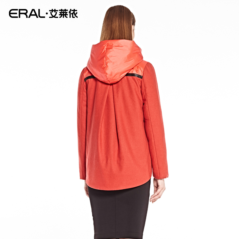 ERAL/艾莱依短款羽绒服女修身毛呢 拼接袖2019C