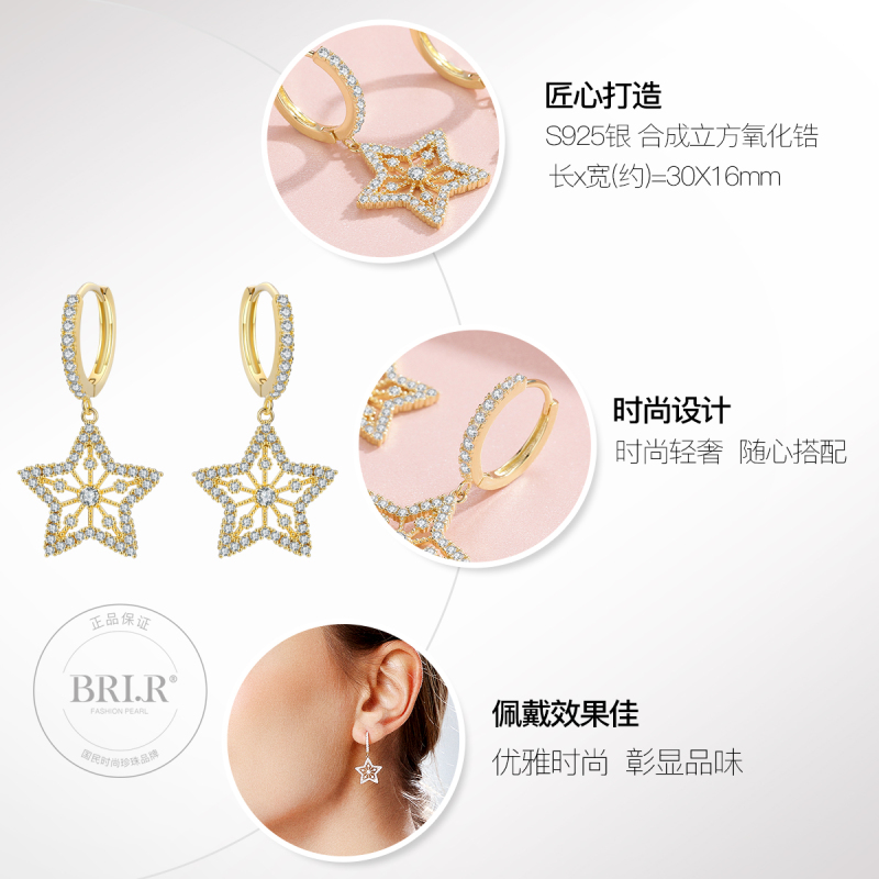 佰色传情纯银耳环女长气质韩国2019新款潮耳坠高级感法式耳饰