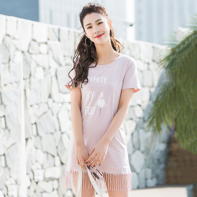 高梵(GOLDFARM)女款学生流苏连衣裙韩版字母印花铅笔裙