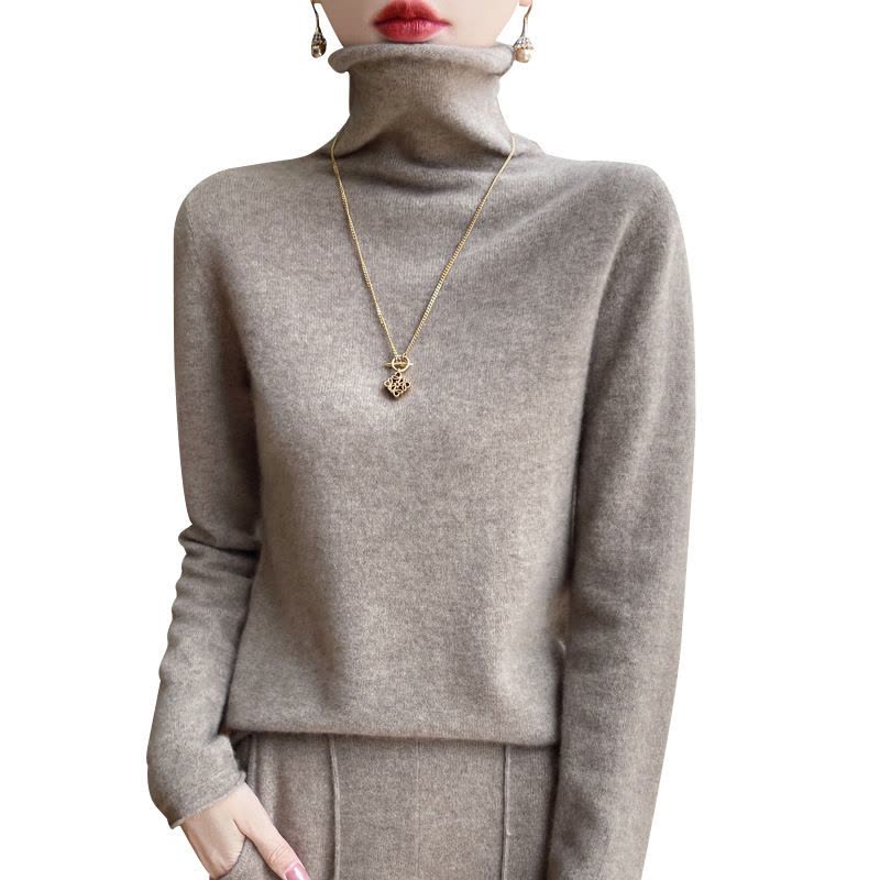 100全羊毛衫女秋冬堆堆领长袖套头毛衣修身内搭非羊绒针织衫毛衣图片