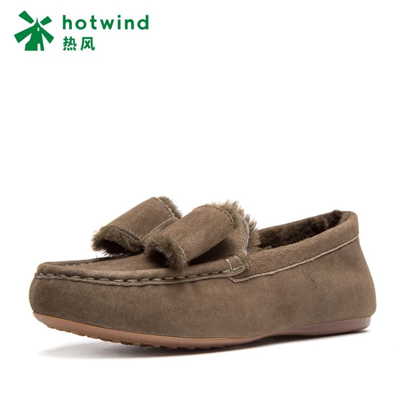 热风hotwind新款复古中口一脚套女士加绒套脚休闲鞋平底鞋H10W7311