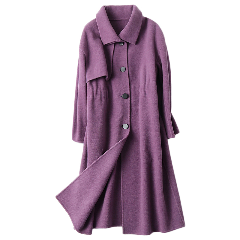 2019新款海宁羊毛呢子大衣女士秋季韩版长款双面毛呢外套
