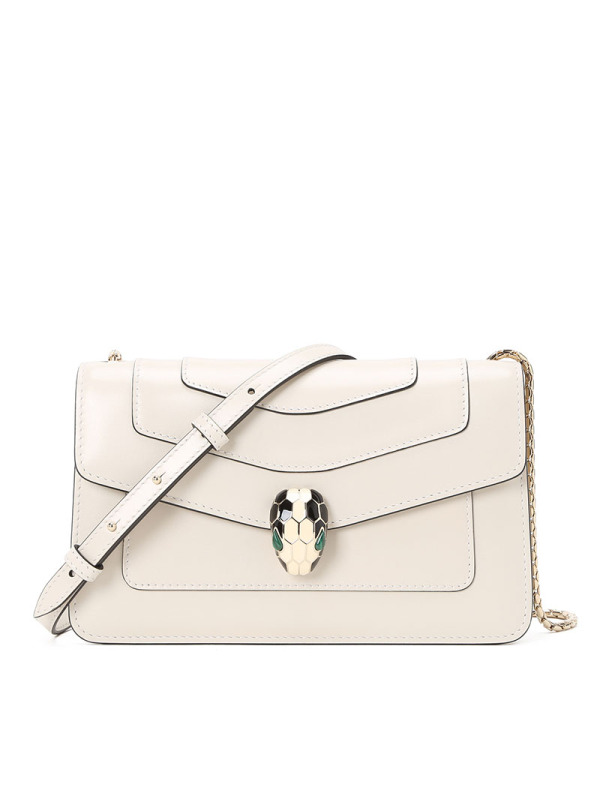 预售 宝格丽 BVLGARI Serpenti Forever 口盖包小号 经典蛇头光面皮 女士手提包 283169银扣