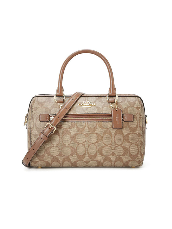 COACH 蔻驰 Rowan 波士顿包 女士斜挎包 字母马车标织物F83607金扣