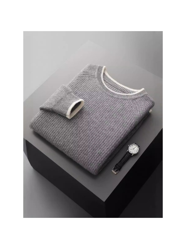 秋冬新款羊毛衫男士圆领青年休闲针织毛衣宽松时尚纯色打底羊毛衫